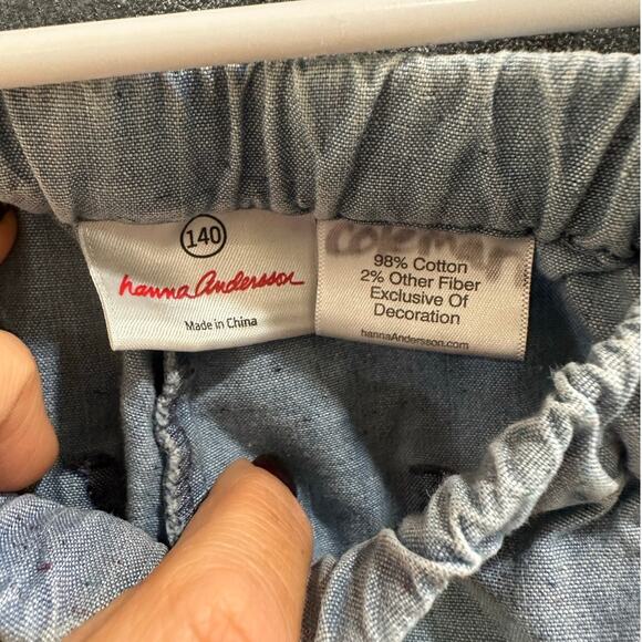 Hanna Andersson Chambray Denim Shorts Elastic Waist Pockets Size 140cm 10-12Y - Picture 6 of 7